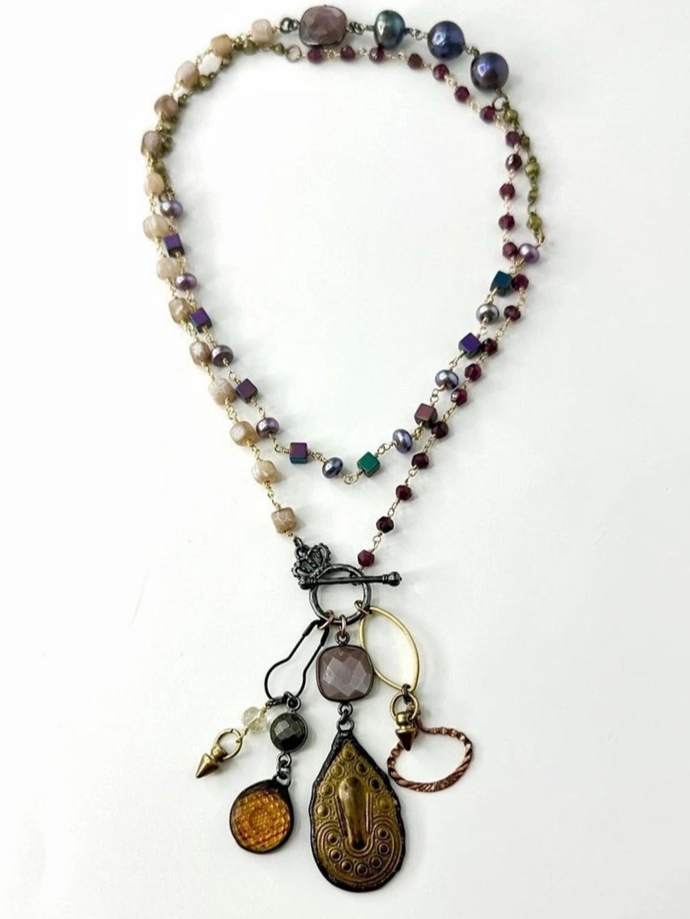 Autumnal Color Mixed Metal Vintage Charm Necklace